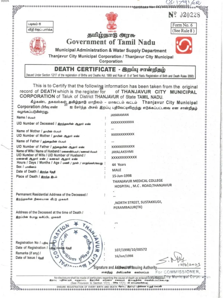 Death Certificate in Chennai